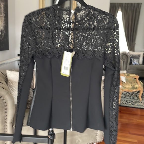 Nicole Miller black front leather lace long sleeve top size 0 with tag - Picture 3 of 5